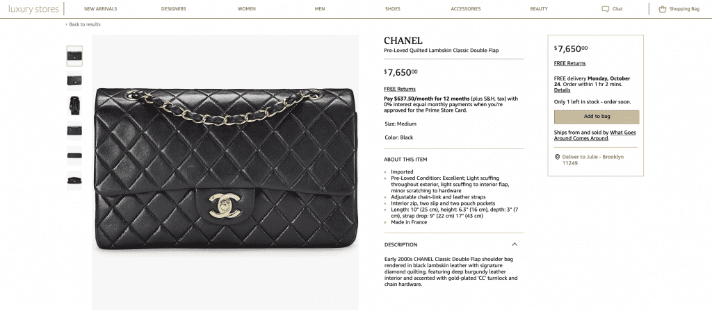 A Chanel bag on Amazon Luxury Stores